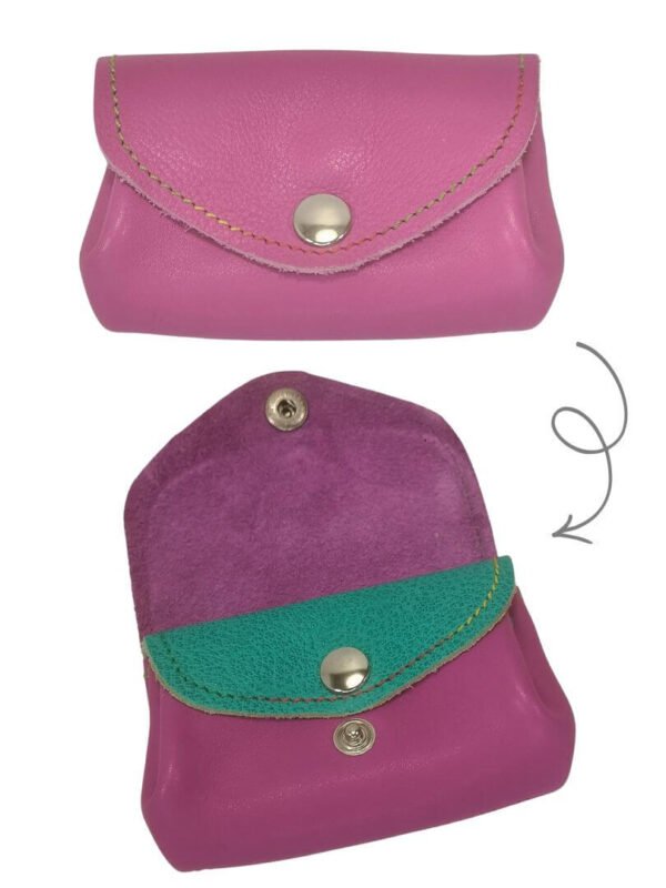 porte monnaie cuir rose et vert